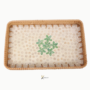 Bandeja de Servir Rectangular de Madera con Incrustaciones de Madreperla y Mimbre, Diseño Elegante, Personalizable OEM/ODM, Decoración Duradera para el Hogar, Regalo de Inauguración - Product Image 2