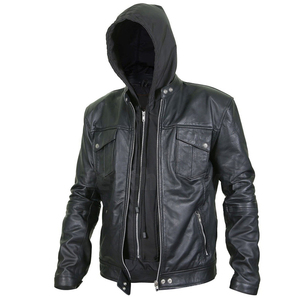 <b>Men</b> Genuine <b>Leather</b> Bomber <b>Jacket</b> Zipper Closure Turn-down Collar <b>Faux</b> Fur Lining Winter Windproof Moto Style Regular Fit - Product Image 4