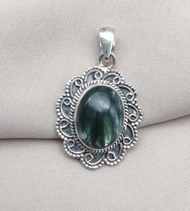 Seraphinite Pendant 925 Sterling Silver Natural Green Gemstone Jewelry Elegant Gift For Women Unique Handmade Design - Product Image 4