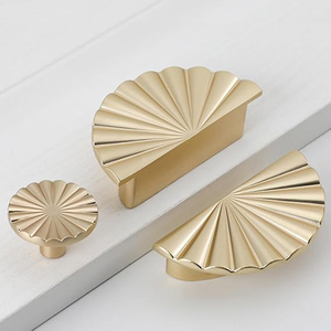 Semicircle Sunflower Brushed <b>Gold</b> Cabinet <b>Pulls</b>,Brass <b>Drawer</b> Handles Knobs,Half Round Kitchen Cabinet Handles Door Knobs - Product Image 5