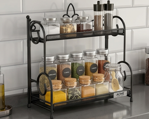 Cabinet Spice <b>Rack</b> 3 Tier Iron Storage <b>Shelves</b> Holder and <b>Rack</b> Black Color Vintage Design Kitchenware And Home Multipurpose - Product Image 2