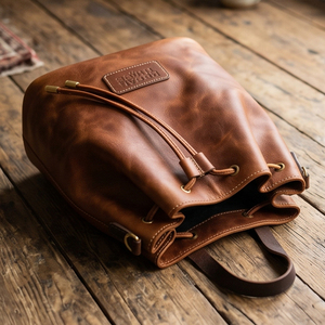 Unisex Genuine Leather <b>Drawstring</b> <b>Backpack</b> Vintage Style Durable Daily Use Sports Leather <b>Drawstring</b> Bags Shoe <b>Backpack</b> Unisex - Product Image 1