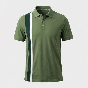 <b>Men's</b> <b>Green</b> Short Sleeve <b>Polo</b> <b>Shirt</b> Color Blocked Striped Knitted Casual Regular Fit Button Design - Product Image 1