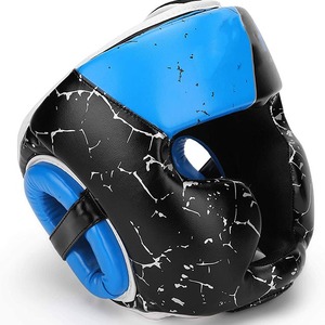Blue Black Crack Pattern PU Boxing Headgear Protective Full Face Training Gear for Muay Thai MMA Sparring Kickboxing Gym - Product Image 1