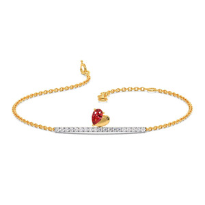 <b>Red</b> Heart Accent Diamond Bar <b>Bracelet</b> with Yellow Gold Chain and Minimal Romantic Center Design - Product Image 1