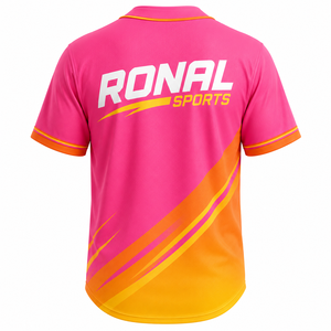 Camiseta de Béisbol Rosa para Hombre, Marca Ronal Sports, Manga Corta, Sublimada, Absorbe la Humedad, Corte Regular, para Todas las Temporadas - Product Image 2