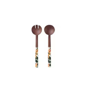 Ensemble cuillère et fourchette en bois au design traditionnel avec manche imprimé floral, finition mate, couverts réutilisables - Product Image 2