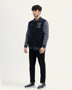 Veste universitaire noire de haute qualité pour hommes, col montant avec manches en cuir, veste bomber de baseball universitaire, veste d'hiver - Product Image 3