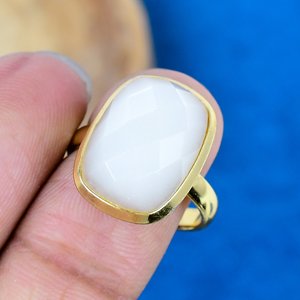 Natural White Moonstone <b>Cushion</b> Shape Gemstone <b>Rings</b> 18k Gold Micron 925 Sterling Silver - Product Image 3