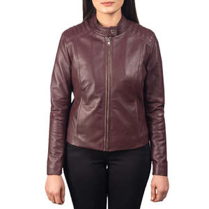 Veste élégante pour femmes en cuir synthétique marron, motif hivernal, logo, coupe ajustée minimaliste, col rabattu, fermeture éclair, OEM - Product Image 4