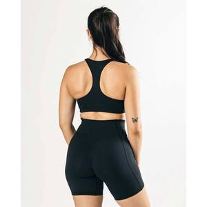 Sujetador deportivo negro de una pieza para mujer, 78% nailon 22% elastano, estilo cuello alto, espalda cruzada, sin ribetes, soporte medio - Product Image 2