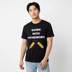 เสื้อยืดพิมพ์ลาย Down With Homework เสื้อยืดคอกลมแขนสั้นลำลองสำหรับผู้ชายผ้าฝ้ายเจอร์ซีย์ทรงพอดีตัว - Product Image 4
