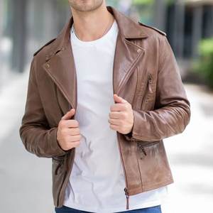แจ็คเก็ตหนังสีน้ำตาลขายดีสำหรับผู้ชาย สไตล์วินเทจ แจ็คเก็ตสตรีทแวร์คุณภาพสูง แจ็คเก็ตฤดูหนาวสุดคลาสสิค พร้อมปักโลโก้ตามสั่ง - Product Image 6