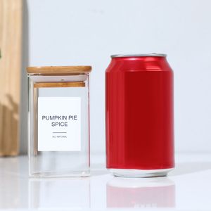 24X8 once di vaso di spezie in vetro borosilicato alto coperchio di bambù contenitore di condimento quadrato vuoto 72 etichette scritte a mano 20 stampate" - Product Image 4
