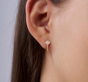 Boucles d'oreilles clous de luxe plaquées or 14 carats, diamants de laboratoire taille brillant rond vintage, pour bijoux de mariage féminins - Product Image 5