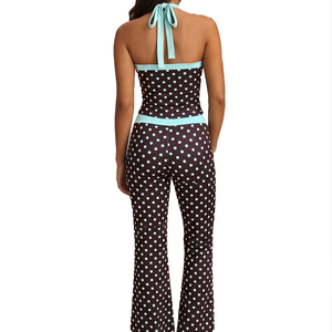 <b>Women</b>’s Yoga Set Polka Dot Halter Crop Top <b>Flare</b> <b>Leggings</b> Two Piece Pilates Activewear Backless Gym Tracksuit Dot Print Outfits - Product Image 2