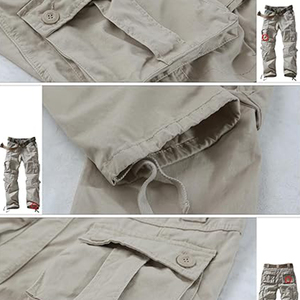 Pantalon large en coton pour homme, taille mi-haute, cordon élastique, décontracté, déchiré, noir/gris, hiver, épais, 2026 - Product Image 5