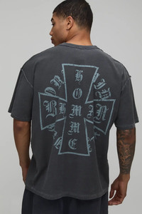 Camiseta gráfica oversize vintage con efecto lavado, camiseta streetwear oversize, camiseta con lavado ácido, camiseta con gráfico de cruz, estampado gótico - Product Image 2