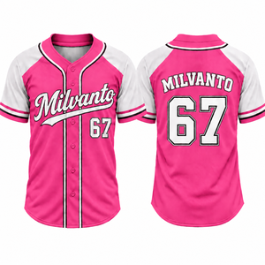 Camisetas de Béisbol Personalizadas Rosas para Hombre, 100% Poliéster, 180 GSM, Premium, Sublimadas, con Número Personalizado, Uniformes de Béisbol Transpirables - Product Image 1