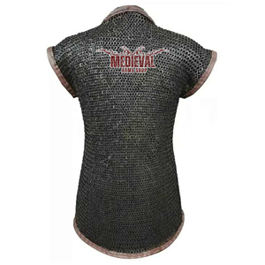 Camisa de malla de acero dulce con ribete de cuero, remachada plana con anillo de arandela, armadura de hauberk sin mangas para disfraz de caballero adulto - Product Image 4