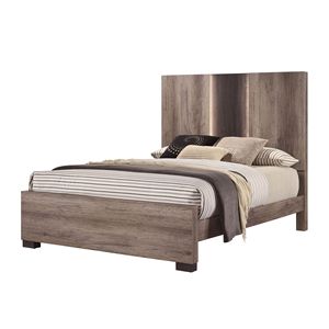 Testiera letto moderna con pannello LED integrato, colore marrone beige grigio, in legno, per camera da letto - Product Image 1