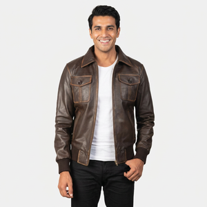 Veste en cuir bomber marron pour homme, veste en cuir de mouton personnalisée pour homme, veste en cuir matelassée, idéale pour l'hiver, veste pour homme - Product Image 6