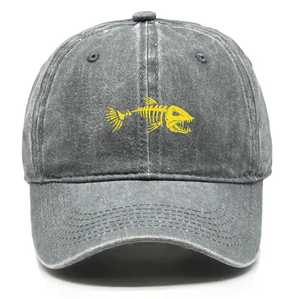 Cotton <b>Baseball</b> <b>Cap</b> With Yellow Fish Skeleton Embroidery Unisex Casual Hat For Adults Spring Summer - Product Image 2