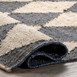 Handwoven Diamond Pattern Jute Area Rug Modern Geometric Cotton Flat <b>Weave</b> Carpet Living Room Bedroom Hallway Home Decor Rug - Product Image 1