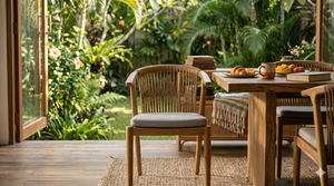 Modern Teak Wood Outdoor Dining Chair With Synthetic Rattan Woven Backrest Elegant Restaurant <b>Armchair</b> With Cushion Wholesale - Product Image 5