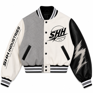 SHH INDUSTRIES Varsity <b>Jacket</b> Men Printed Logo Letterman Baseball Bomber <b>Jacket</b> PU <b>Leather</b> Sleeves Streetwear OEM Manufac - Product Image 1