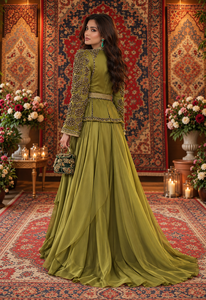 Vestido Maxi Transpirable Verde Oliva con Bordado a Mano y Pedrería para Mujeres Musulmanas Europeas, Sofisticado e Islámico - Product Image 4
