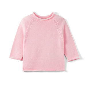 เสื้อไหมพรมเด็กผู้หญิงสีชมพู คอเต่า แขนสามส่วน ผ้าฝ้าย 100% สไตล์ลำลองน่ารัก สำหรับฤดูใบไม้ผลิ ขายส่ง - Product Image 3