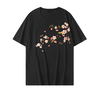 T-shirt blanc à manches courtes pour homme avec imprimé floral de cerisier, col rond, coupe classique, en jersey de coton décontracté - Product Image 4
