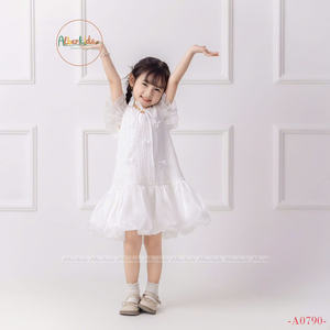 ชุดเดรสเด็กผู้หญิงลำลองสำหรับฤดูใบไม้ผลิฤดูร้อนชุดเดรสลำลองสำหรับเด็กผู้หญิงพร้อมชุดเดรสแขนสั้นและโบว์หน้าอกสำหรับเด็กคุณภาพสูง - Product Image 3