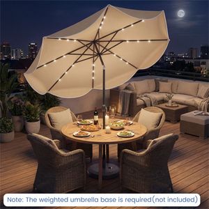 Ombrellone da esterno beige da 3 metri con luci solari a LED (24 LED) per patio e giardino - Product Image 2