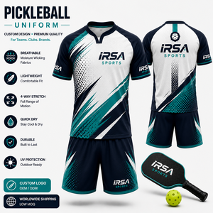 IRSA SPORTS Men's Sublimated Pickleball Jersey Set V-Neck Short Sleeve Moisture Wicking <b>Athletic</b> Uniforms - Product Image 2