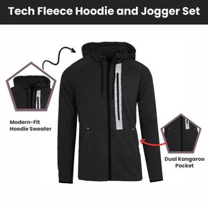2026 Men's Full <b>Zip</b> Hoodie Tracksuit Set Reflective Stripe Jogger Sweat Suit Premium Cotton Blend <b>Hooded</b> Jacket and Sweat Pant - Product Image 2