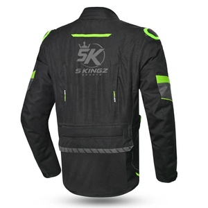 Veste de moto unisexe imprimée 5 Sports, grande taille, manches longues, noire avec accents verts, coupe-vent, toutes saisons - Product Image 2