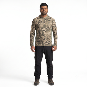 Sun Protection Hooded Merino Camo Long Sleeve Tee for Waterfowl Hunting - Product Image 1