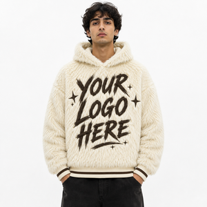 High Quality <b>Faux</b> <b>Fur</b> Men's <b>Hoodies</b> Bold Graphic Front Oversized Plush Winter Streetwear Pullover Warm Casual Hooded Sweatshirt - Product Image 2