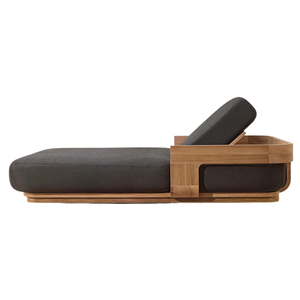 Chaise longue double noire en teck massif, moderne, pour extérieur, avec dossier réglable, pour piscine, villa, jardin - Product Image 4