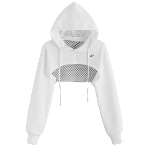 Breathable <b>Mesh</b> Panel Cropped Hoodies <b>Women</b> Lightweight Drawstring Hooded Crop <b>Top</b> Sport Activewear Custom Logo Manufacturing - Product Image 1