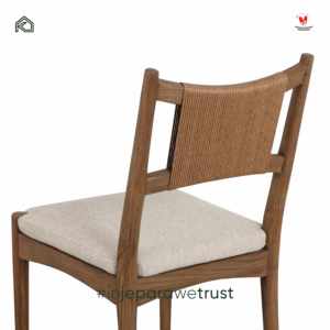 Modern Japandi Solid Teak Wood <b>Dining</b> <b>Chair</b> with Woven Rope Backrest and Upholstered Seat for Home Restaurant Hotel Villa Furnit - Product Image 5