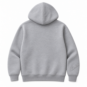 Sweat à capuche unisexe gris personnalisé avec appliqué tonal et poche kangourou, OEM, marque privée, streetwear - Product Image 4