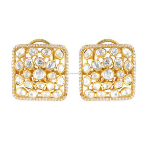 Best Selling Premium 925 Sterling Silver Wedding fine fashionable Jewelry Moissanite Polki <b>Earrings</b> for women in wholesale - Product Image 2