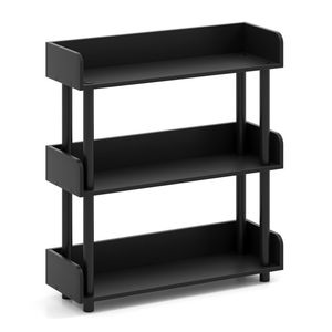 Libreria Industriale a 3 Ripiani con Protezioni Anti-Caduta, Capacità 33 Libbre per Ripiano, Organizzatore per Stoccaggio, Libreria in Legno Nero - Product Image 2