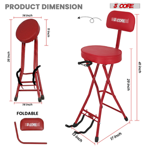 Taburete de Guitarra Rojo 5Core, Silla de Metal Acolchada de 3.15 Pulgadas con Respaldo, Asiento Musical Plegable con Reposapiés Integrado, Soporte para Guitarra - Product Image 4