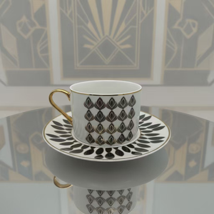 Ensemble de soucoupe de tasse à café en céramique à motif assorti moderne de votre propre créativité Bordure dorée Divers motifs - Product Image 4
