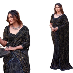 Bollywood belle Florence Sartin Saree en soie avec chemisier pièce avec sérigraphie - Product Image 1