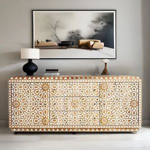 Moroccan Pattern Solid Wood <b>Sideboard</b> Handmade Side Cabinet Carved Wooden Dresser Storage Console for Living Room - Product Image 3